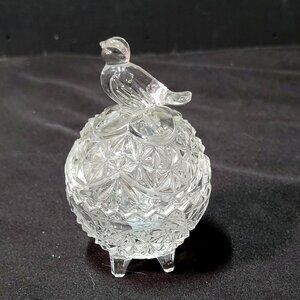 Hofbauer Byrdes Lead Crystal Clear Cut Bird Small Round Trinket Dish Lid Germany
